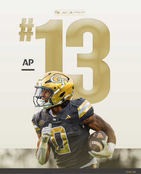photo of ap ranking georgia tech yellow jackets #13 in 2025